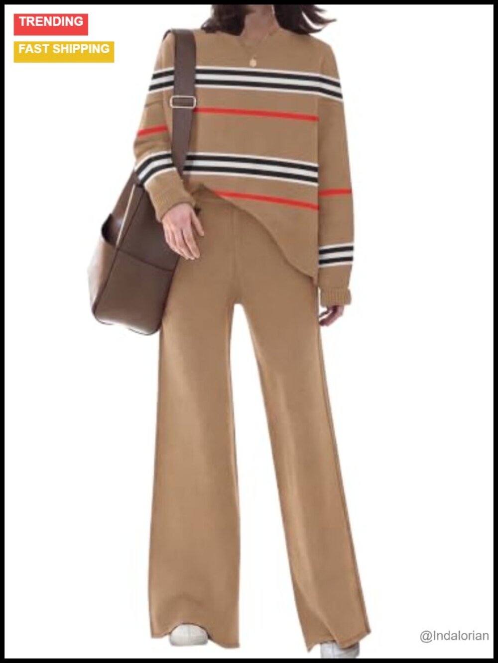 Knitted Sweater Set 2 Piece Crop Top Wide Leg Pants Loungewear
